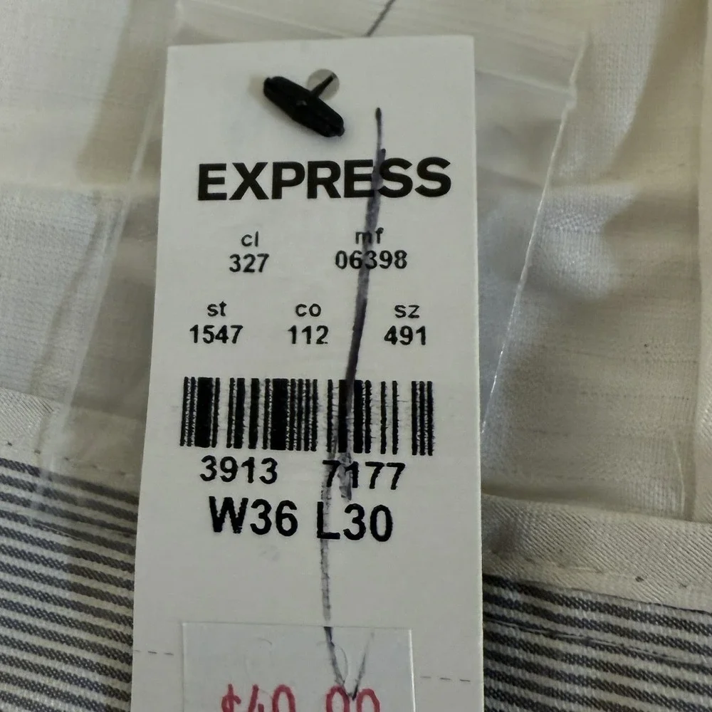 Express Photographer Slim Fit Straight Leg Seersucker Pants 36x30 Gray‎ White